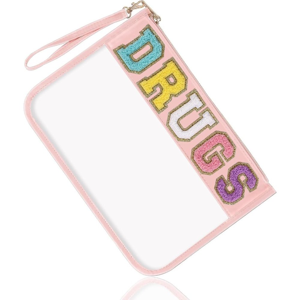 Chenille Varsity Clear "DRUGS" Pouch with Wristlet